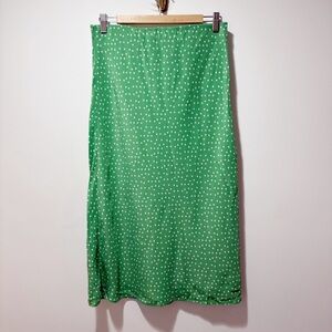 AYR The Estella Green Goddess Bias Cut Silk Midi Skirt Polkadot Size Medium